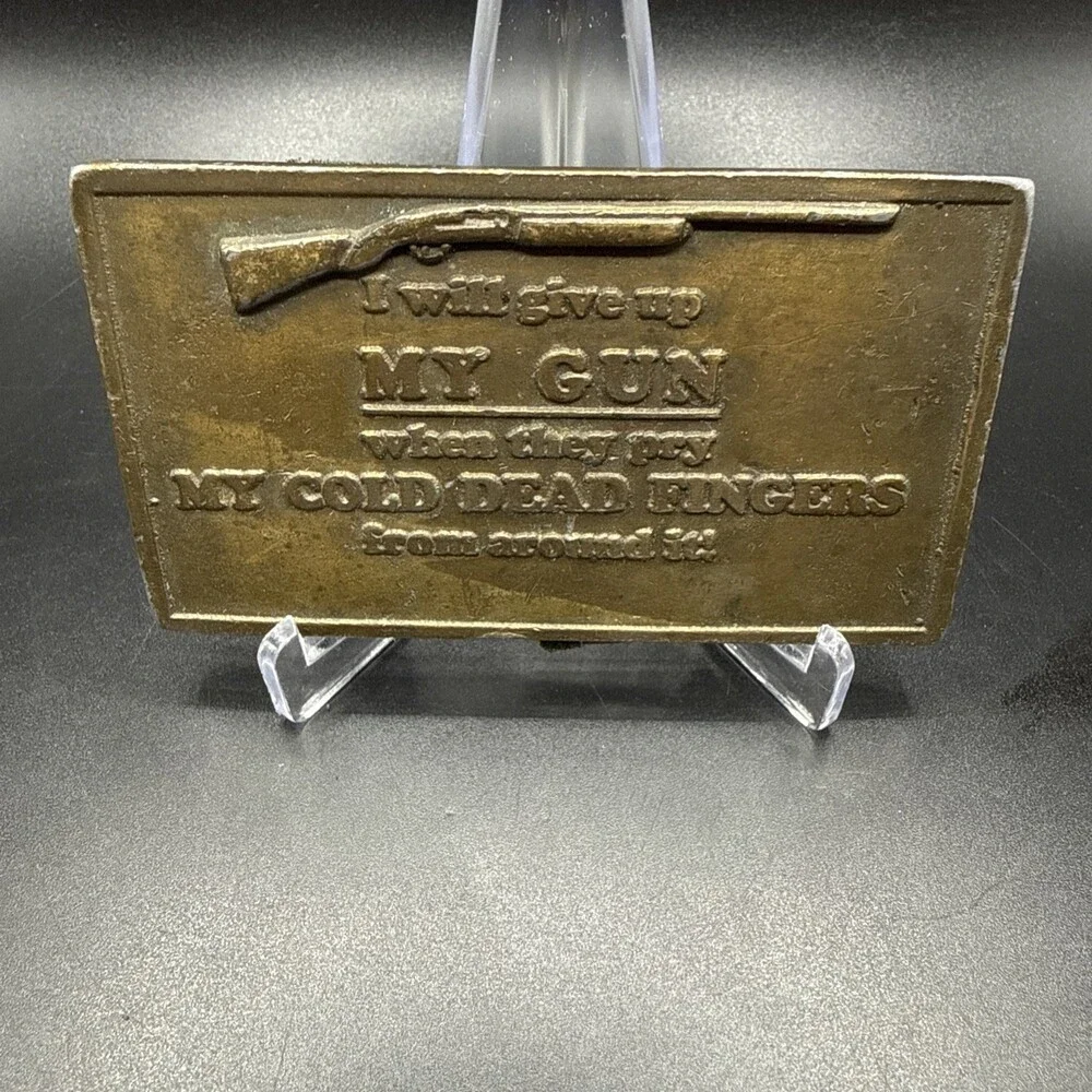 Vintage Tiffany NY Gun Rights “Pry My Cold Dead Fingers” Brass Belt Buckle 1978